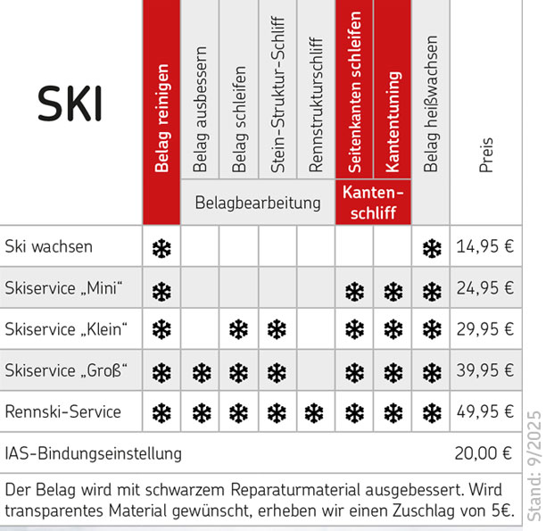 Servicepreise Ski
